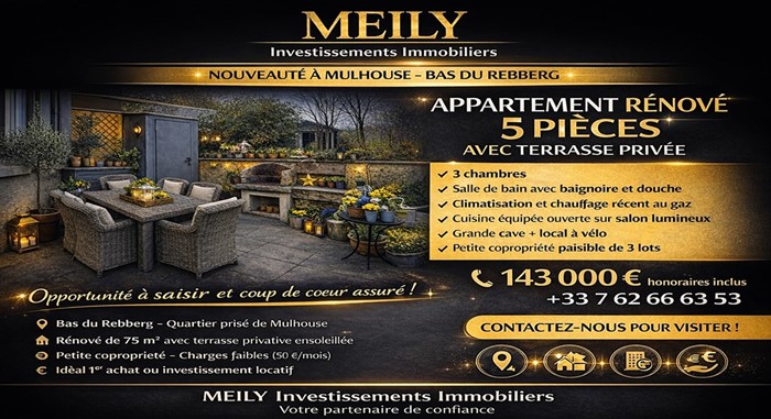 France – Mulhouse (68) | À Vendre | Appartement 5 pièces avec terrasse privative